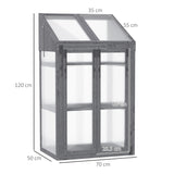 Outsunny Wooden Cold Frame Polycarbonate Greenhouse with Openable Top Cover and Double Door, Grow House for Flower, Vegetable and Plants, 70 x 50 x 120cm, Grey