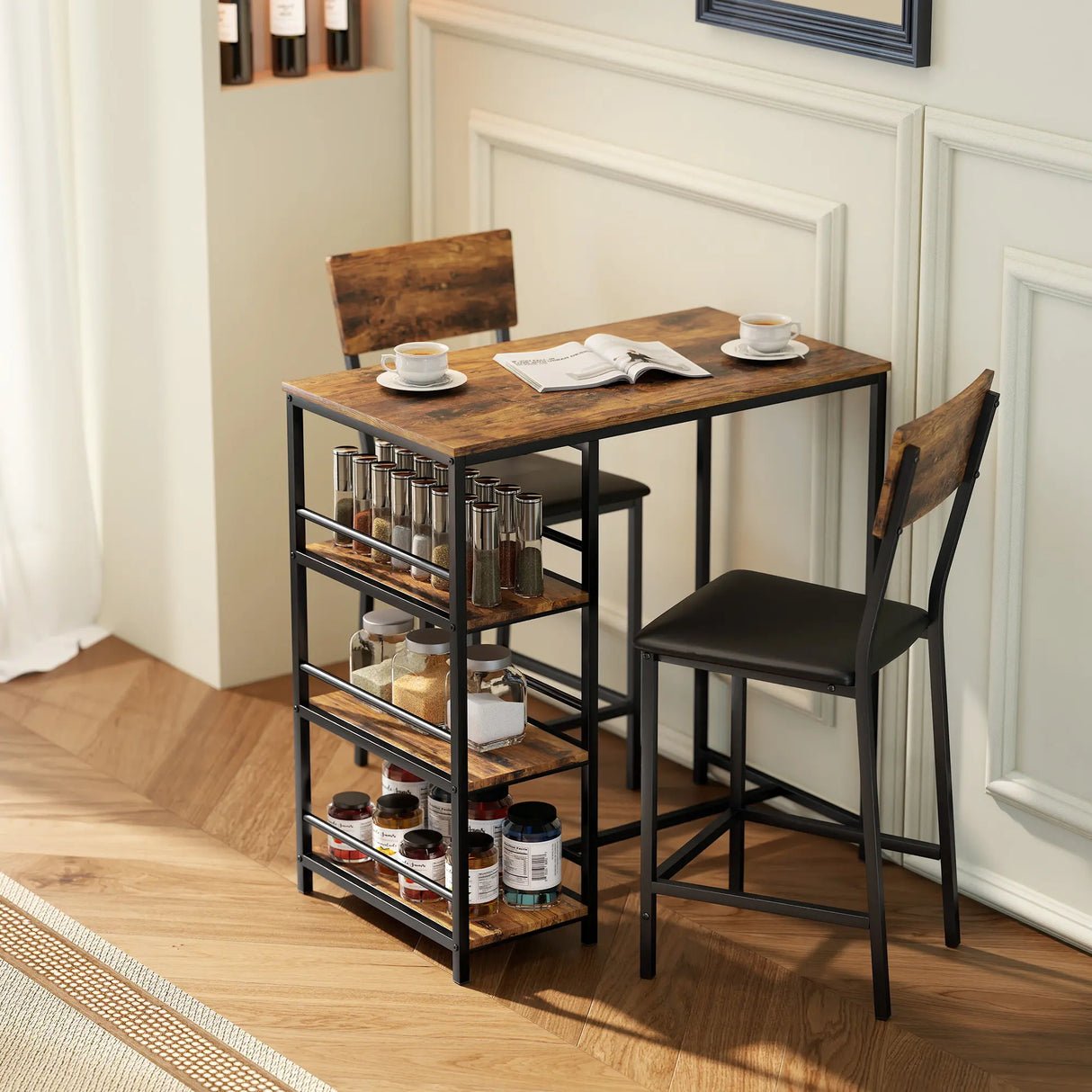HOMCOM Three-Piece Compact Bar Table Set - Brown/Black