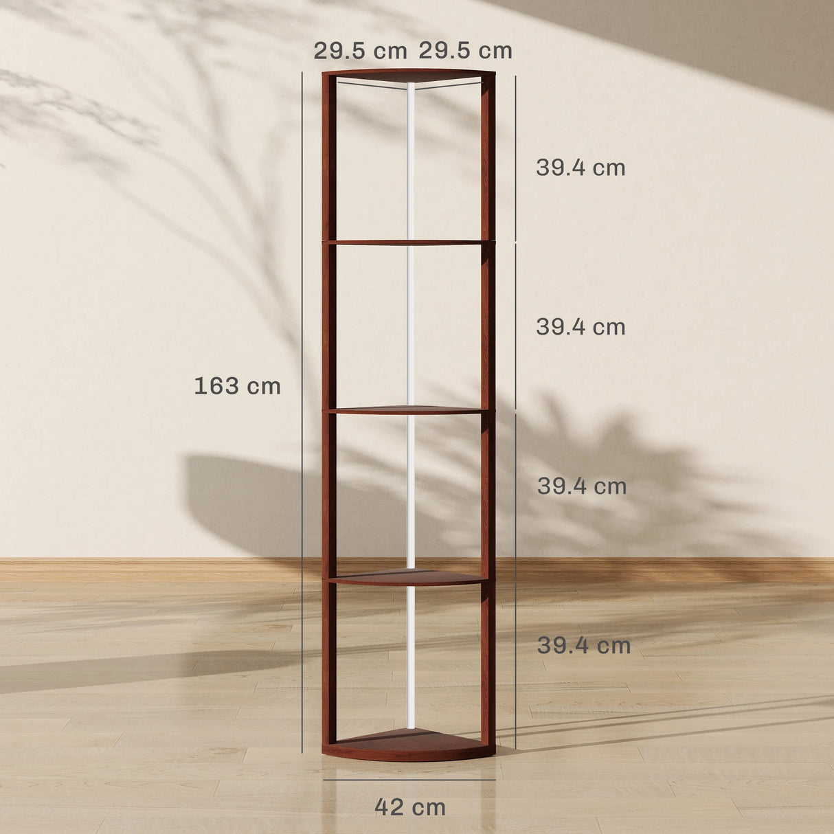HOMCOM RGB LED Floor Lamp with Shelves, 5-Tier Dimmable Standing Lamp with Adjustable Brightness and Remote Control, Modern Corner Display Shelf Unit for Living Room Bedroom Office, Brown