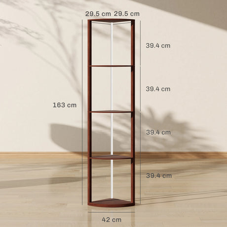 HOMCOM RGB LED Floor Lamp with Shelves, 5-Tier Dimmable Standing Lamp with Adjustable Brightness and Remote Control, Modern Corner Display Shelf Unit for Living Room Bedroom Office, Brown