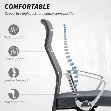HOMCOM Fabric High Back Office Chair - Grey