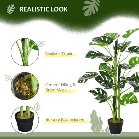 Outsunny 100cm/3.3FT Artificial Monstera Tree Decorative Cheese Plant 21 Leaves with Nursery Pot, Fake Tropical Palm Tree for Indoor Outdoor Dcor, Set of 2