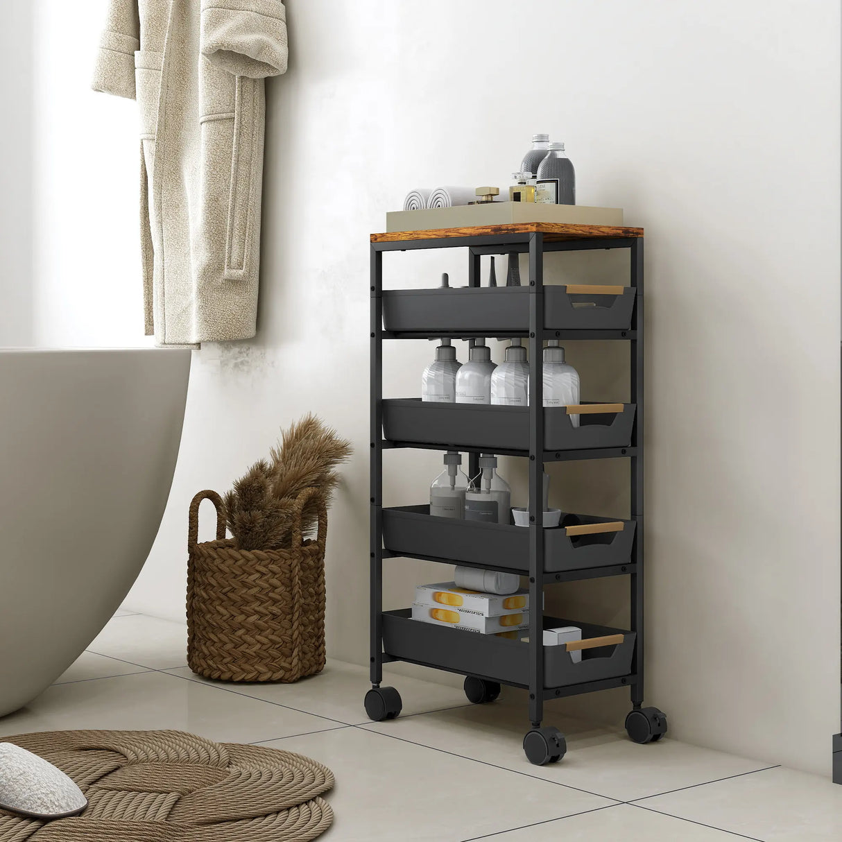 HOMCOM 5-Tier Storage Trolley on Wheels - Black