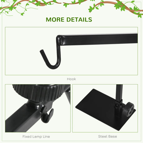 PawHut Adjustable Height and Length Reptile Lamp Stand Holder with Hook Hanging, Base - Black
