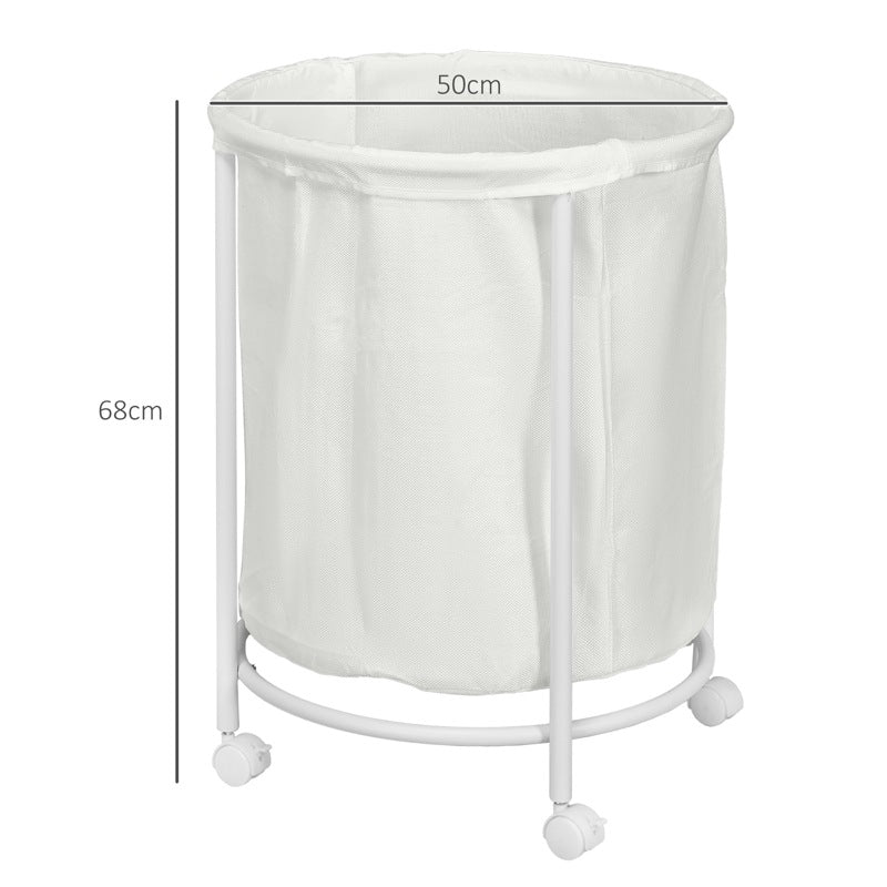 HOMCOM 100L Steel Frame Laundry Bin, with Wheels - White