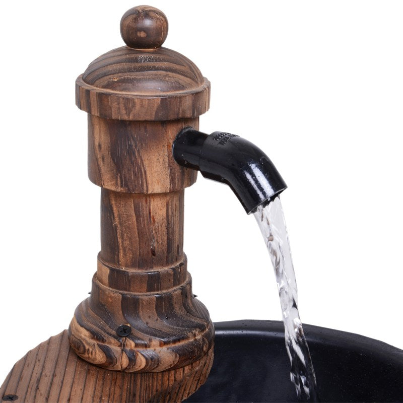 Outsunny Wood Barrel Patio Water Fountain Garden Decorative Ornament Water Feature with Electric Pump (Type A)