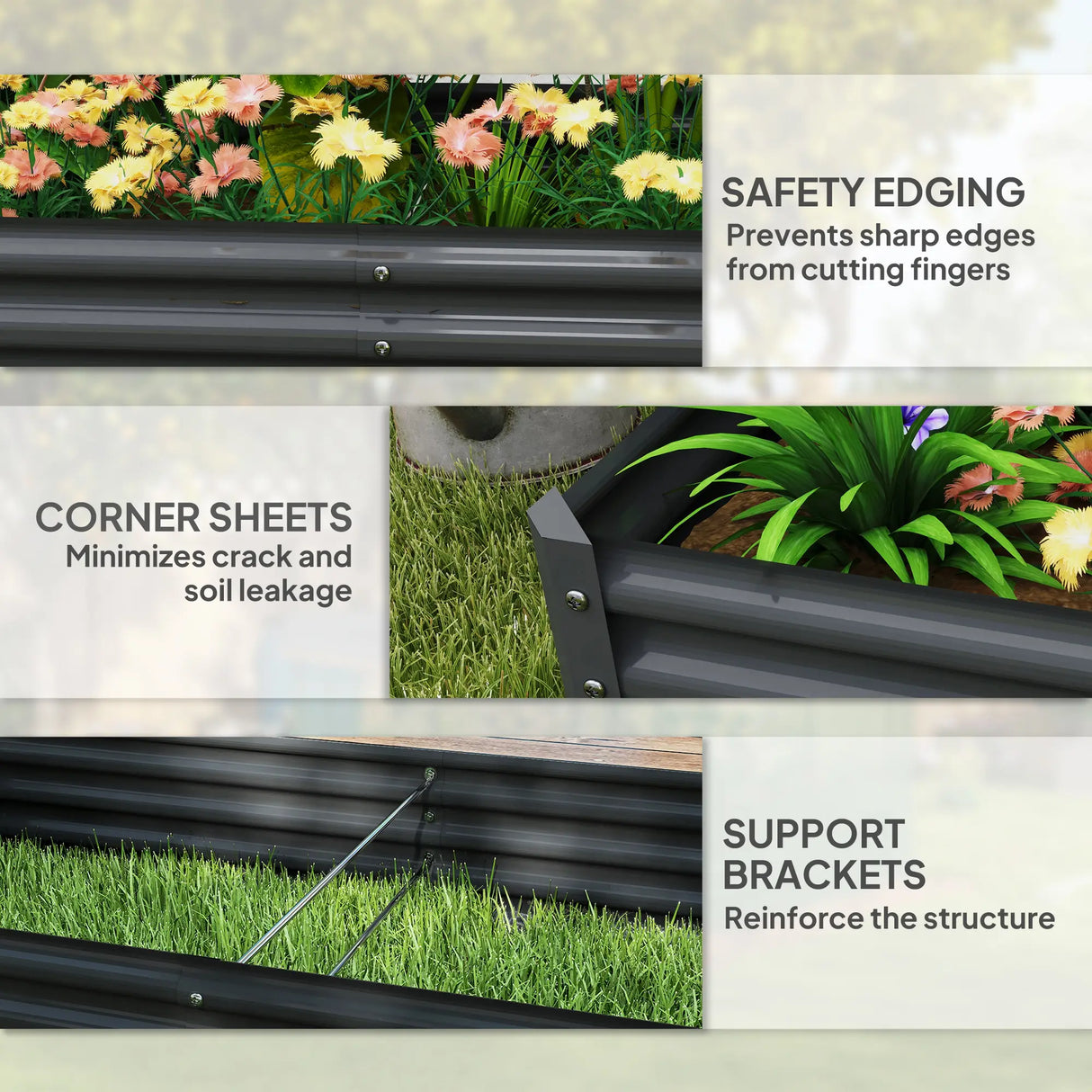 Outsunny 180 x 90cm Galvanised Steel Open Planter - 84H-211V00CG