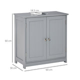 kleankin 60x60cm Under-Sink Storage Cabinet w/ Adjustable Shelf Handles Drain Hole Bathroom Cabinet Space Saver Organizer Grey