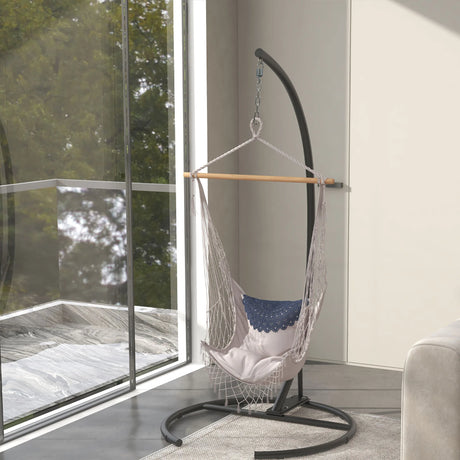 Outsunny Hanging Hammock Chair Stand with Round Base, C Hanging Swing Stand Frame for Swing/Egg/Hammock Chair, Indoor & Outdoor, Heavy Duty 330 lbs, Black
