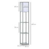 HOMCOM 3-Tier Floor Lamp, Floor Light with Storage Shelf, Reading Standing Lamp with Acrylic Shade for Living Room, Bedroom, Kitchen, Dining Room, Office, Dorm, 160cm, Grey