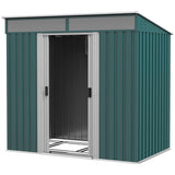 Outsunny 6.5 x 4FT Galvanised Metal Shed with Foundation Kit, Lockable Tool Garden Shed with Double Sliding Doors, Vents, Green