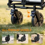 Outsunny Folding Pull Along Cart Cargo Wagon Trolley with Telescopic Handle - Dark Grey