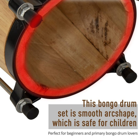 HOMCOM Wooden Bongo Drum Set Φ7.75" & Φ7" w/ Drum Head, Percussion Instrument, Drums, Tuning Wrench For Adults Beginners