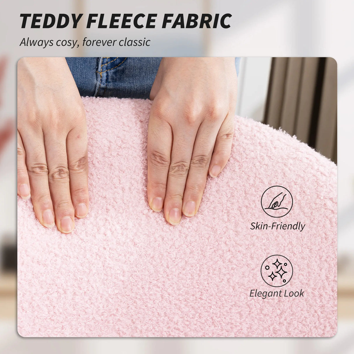 HOMCOM Teddy Fleece Office Chair with Wheels - Light Pink