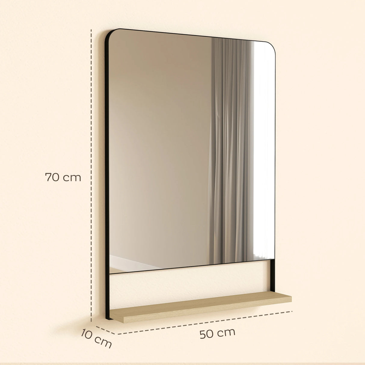 HOMCOM Wall Mirror with Wood Shelf - Black