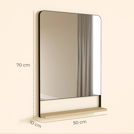 HOMCOM Wall Mirror with Wood Shelf - Black