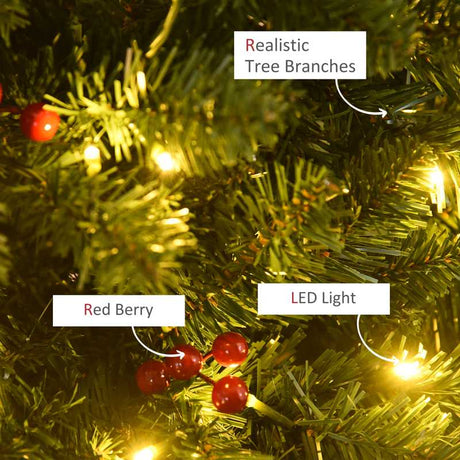 HOMCOM 5FT Prelit Artificial Pencil Christmas Tree with Warm White LED Light, Red Berry, Holiday Home Xmas Decoration, Green