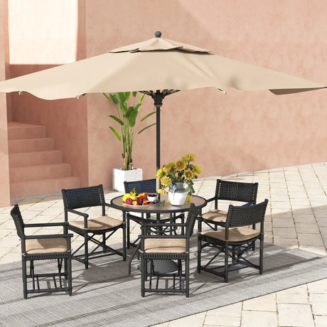 Outsunny Glass-Top Garden Table, with Parasol Hole - Black