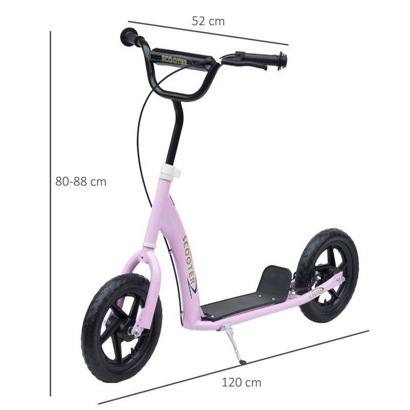 HOMCOM Kids Scooter Kick Scooter with 12" EVA Tyres, Rear Brake, Big Wheels Scooter for 5-12 Years Old, Pink