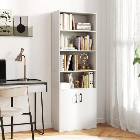 6-tier Modern Style Bookcase with Adjustable Shelves-White