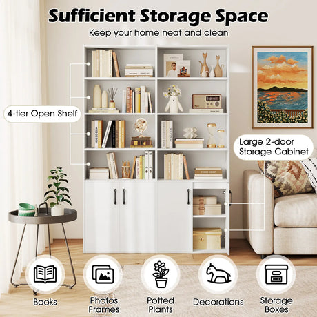 6-tier Modern Style Bookcase with Adjustable Shelves-White