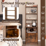 6-Tier Nightstand with Charging Station Tall with Shelf and Cabinet-Rustic Brown