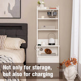 6-Tier Nightstand with Charging Station Tall with Shelf and Cabinet-White