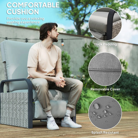 Outsunny 140 Reclining Rattan Armchair - Mixed Grey
