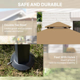 Outsunny 2.5x1.5m (8'x5') Grill Gazebo Canopy, Double Tiered Outdoor BBQ Gazebo Shelter with 2 Side Shelves for Garden, Patio, Barbecue, Picnic, Khaki