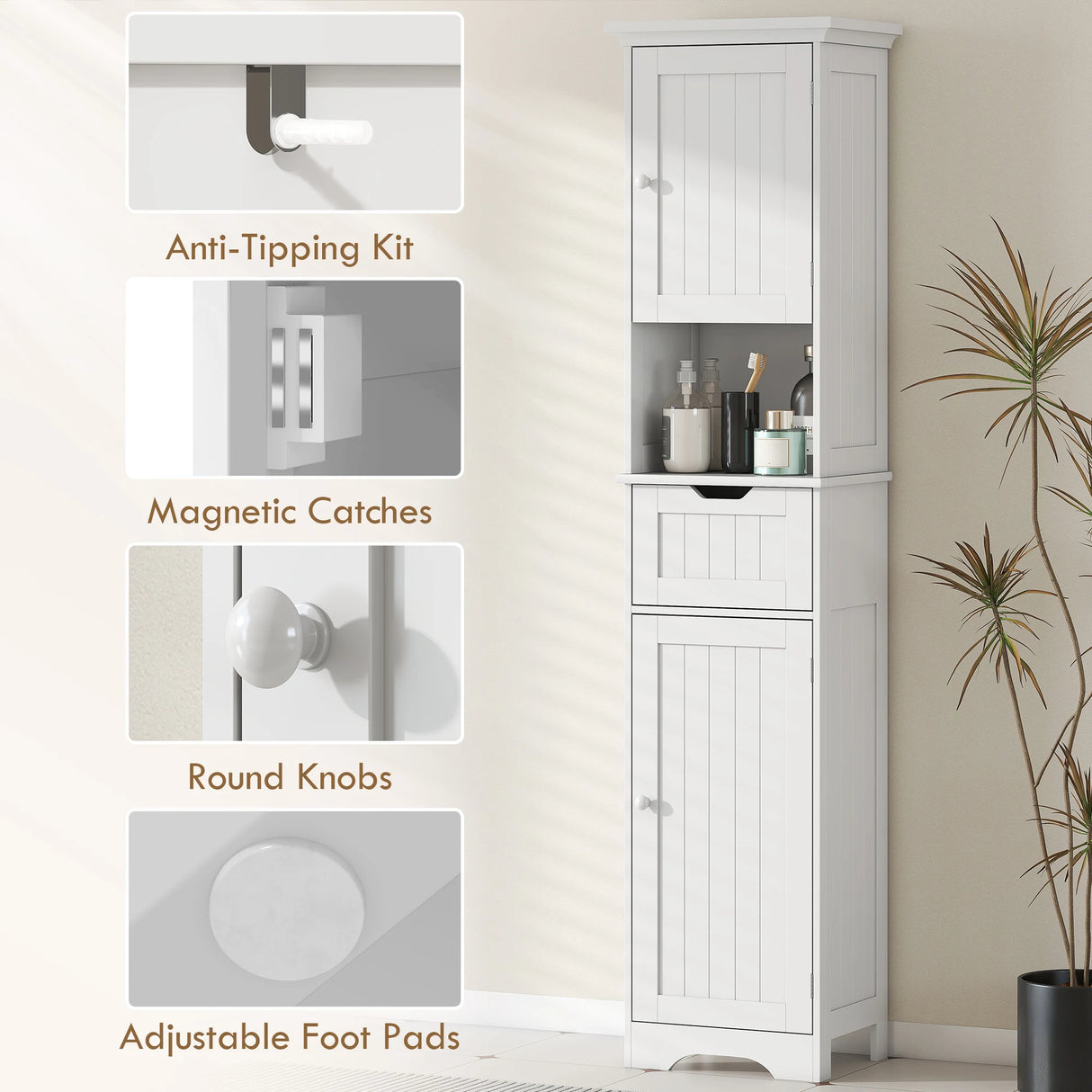 HOMCOM Slim Bathroom Storage Cabinet, with Sensor Lights - White