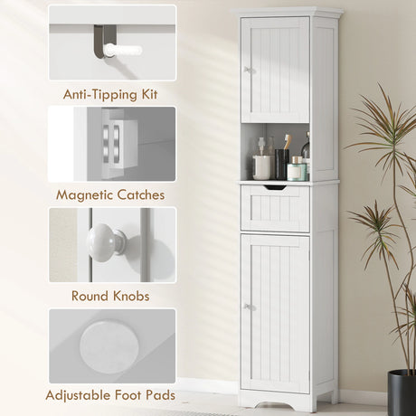 HOMCOM Slim Bathroom Storage Cabinet, with Sensor Lights - White