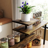 HOMCOM 3-Tier Kitchen Countertop Organiser, Adjustable Spice Rack, Corner Shelf for Kitchen, Coffee Bar, Bathroom, Rustic Brown