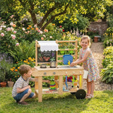 AIYAPLAY Mud Kitchen with Real Water Faucet Pretend Play Kitchen Playset with Sink and Storage Natural Wood