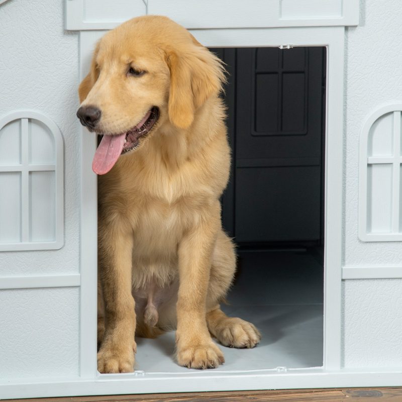 PawHut Plastic Weather-Resistant Dog House, for Indoors and Outdoors, Large Dogs - White and Blue