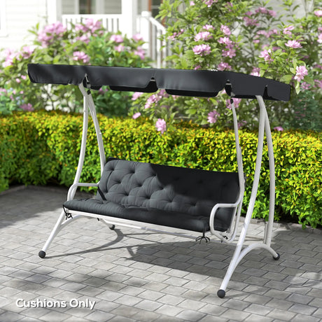 Outsunny 3 Seater Bench Pad, Garden Chair Cushion with Back and Ties for Indoor and Outdoor Use, 98 x 150 cm, Black