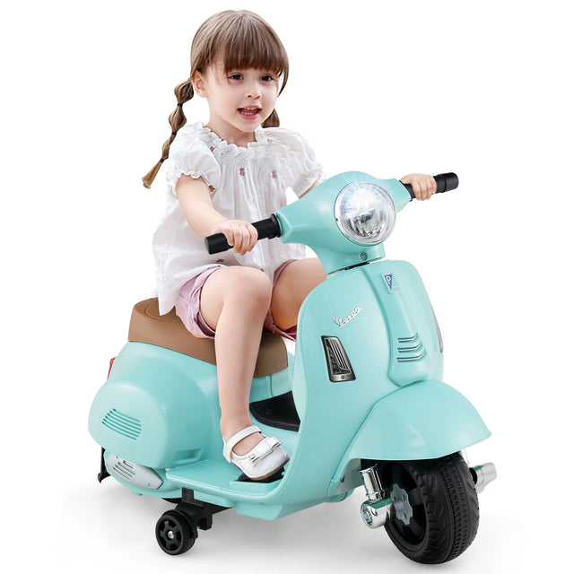 6V Kids Ride on Motorcycle Vespa Licensed with Lights and Horn Sound-Green