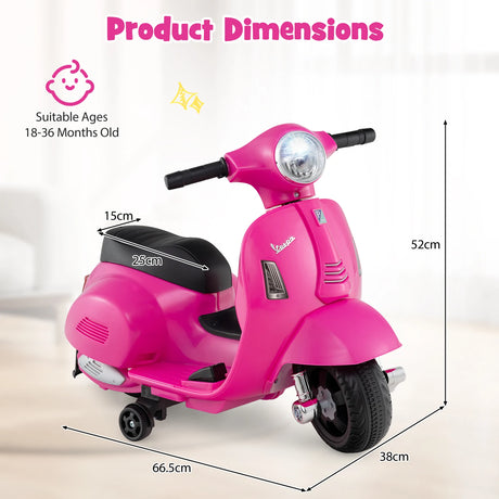 6V Kids Ride on Motorcycle Vespa Licensed with Lights and Horn Sound-Pink