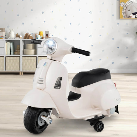6V Kids Ride on Motorcycle Vespa Licensed with Lights and Horn Sound-White
