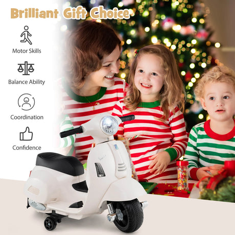 6V Kids Ride on Motorcycle Vespa Licensed with Lights and Horn Sound-White