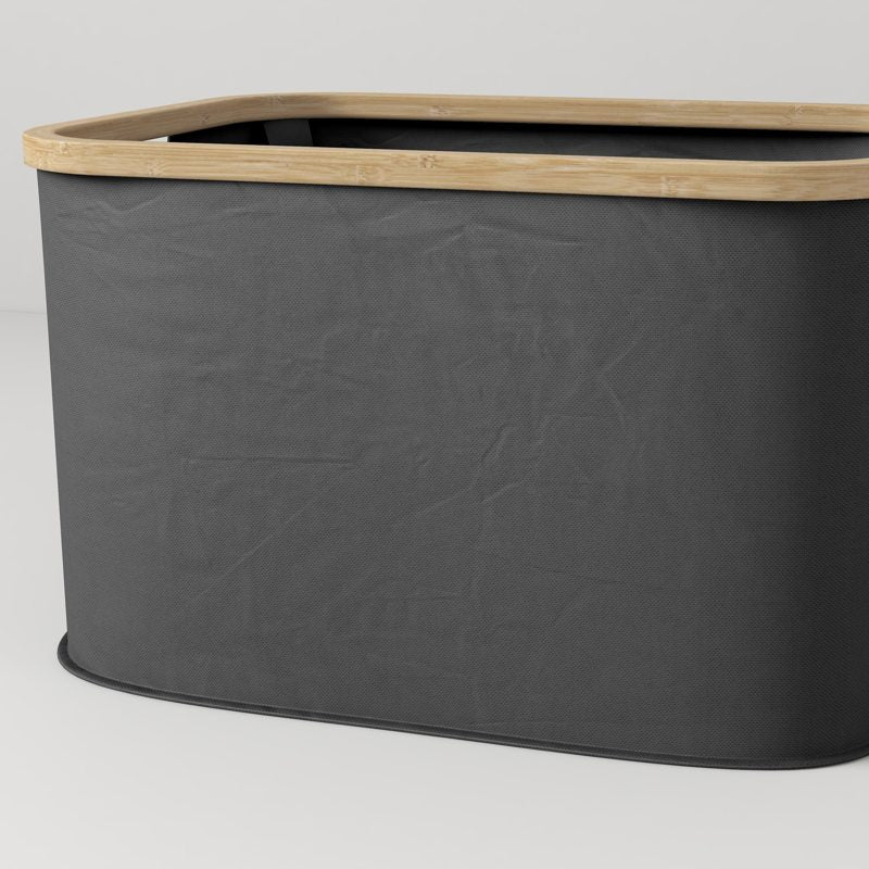 HOMCOM 36L Foldable Laundry Basket, with Bamboo Top - Black