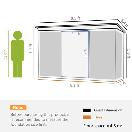 Outsunny 8.5 x 6ft Metal Shed with Lightsky Panels, Garden Storage Tool House with Double Doors for Garden, Patio and Lawn, Green