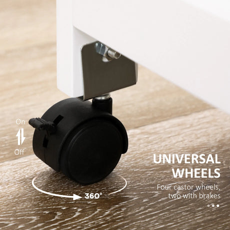 HOMCOM Compact Kitchen Trolley Utility Cart on Wheels with Wine Rack, Drawer, Open Shelf and Storage Cabinet for Dining Room, White