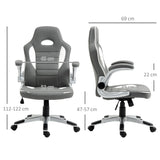 Vinsetto Computer Gaming Chair, Office Desk Swivel Chair, PU Leather Racing Chair with 90 Flip-up Armrest, Adjustable Height and Rolling Wheels, Grey
