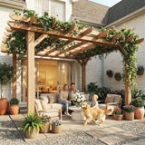 Outsunny Graden Pergola Kit, Wooden Pergola Gazebo Grape Trellis with Stable Structure, 3.6 x 3.6m, Dark Brown