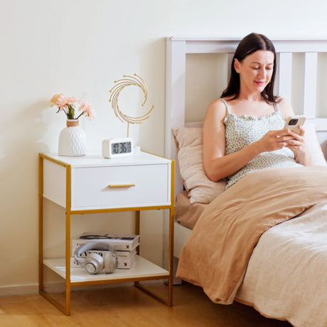 HOMCOM Modern Bedside Table - White
