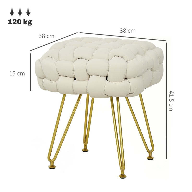 HOMCOM Velvet-Feel Bold Woven Footstool - Cream White