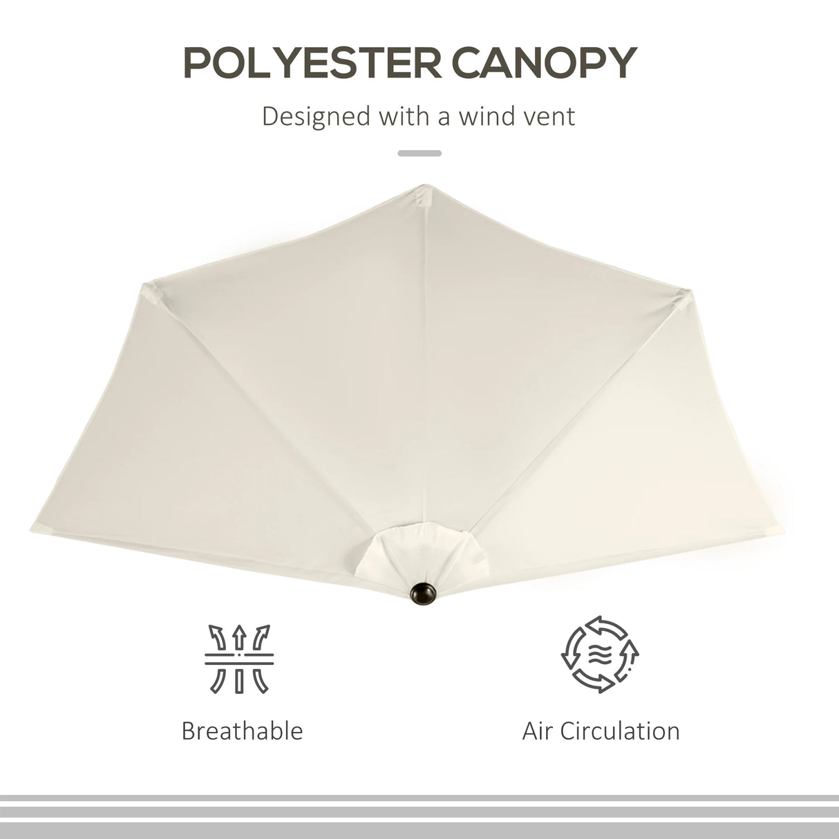 Outsunny 3(m) Half Parasol, Semi Round Umbrella with Metal Frame, Crank Handle for Balcony, Garden, Cream White