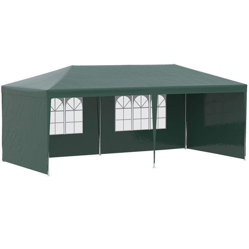 Outsunny 6x3 m Party Tent Gazebo Marquee Outdoor Patio Canopy Shelter with Windows and Side Panels, Green