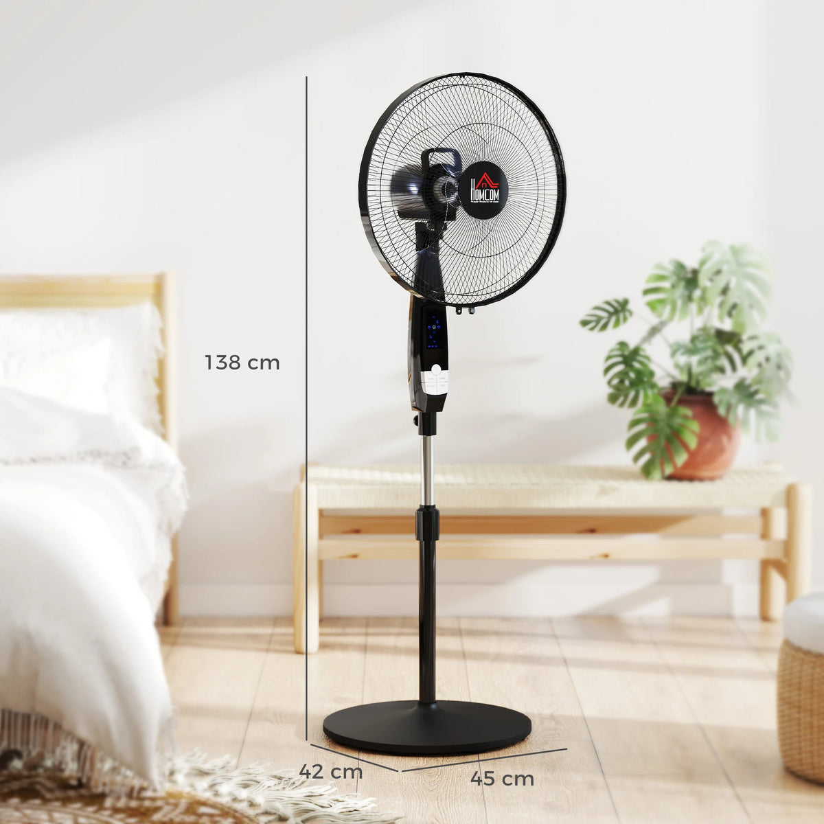 HOMCOM 16in Pedestal Standing Floor Fan, Oscillation Cooling Fan with Remote Control, Black