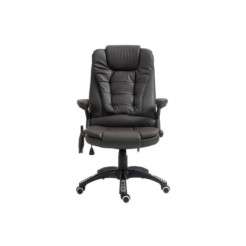 HOMCOM 6-Point Massage Office Chair with Seat Heated for Home Office, PU Leather High Back Executive Desk Chair with Adjustable Height and 360 Swivel for Work Study, Brown